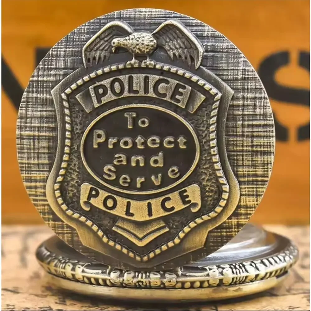 Police Badge Gold Pocket Watch Men's Valentine's Birthday Vintage Fashion Gift